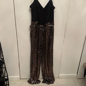 Fashion Nova Black and Brown Sequin Jumpsuit